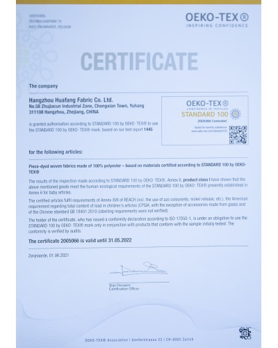OEKO100 CERTIFICATE